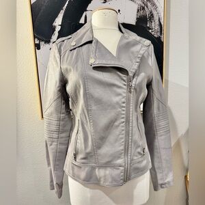 Guess Women’s Medium Grey Faux Leather Coat Moto Jacket